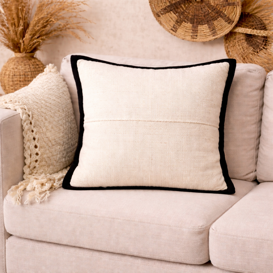 Housse de coussin bogolan blanc